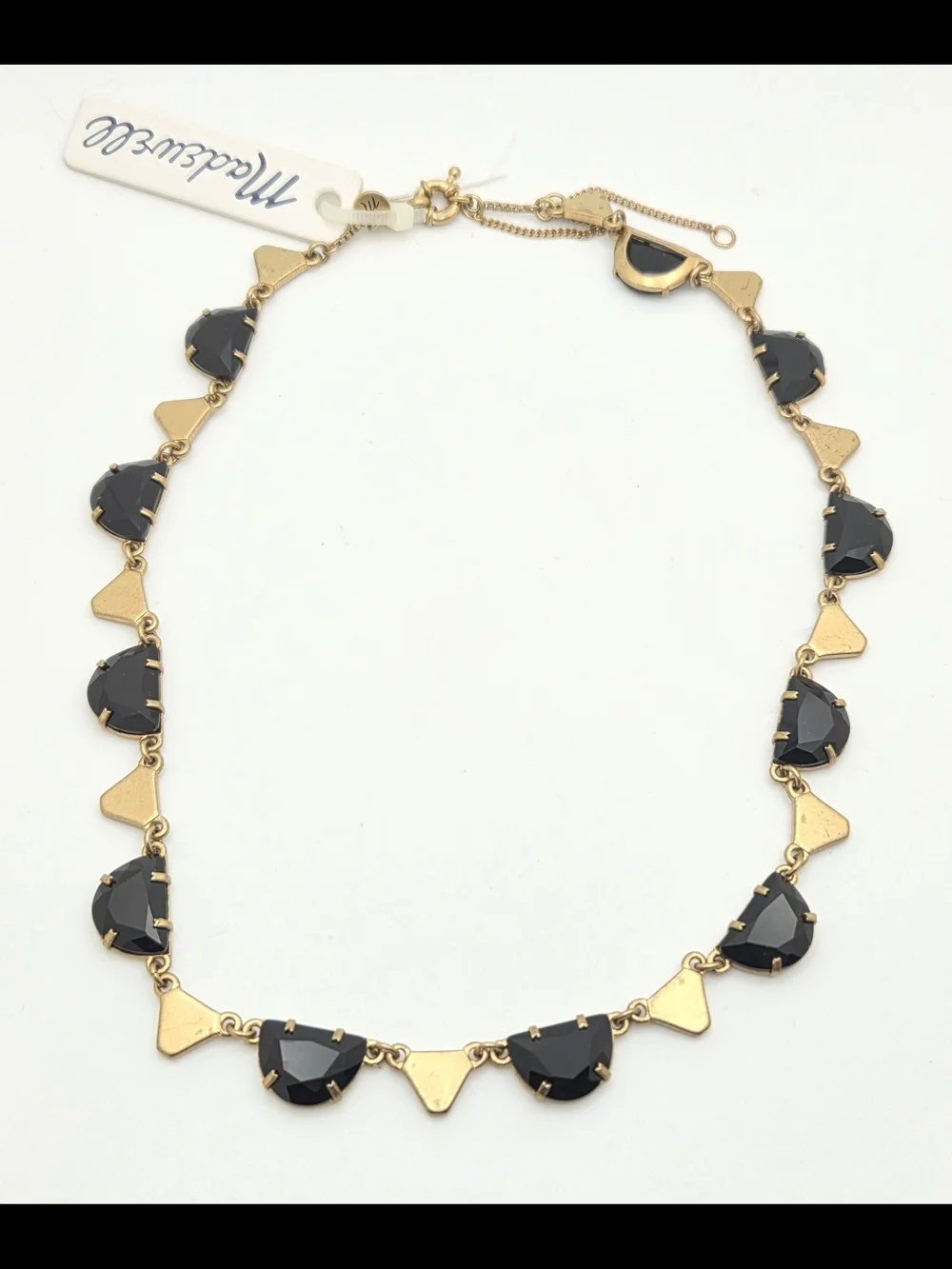 Madewell NWT Black Faceted Half-Moon Statement Necklace Gold Tone 19” - Picture 13 of 16